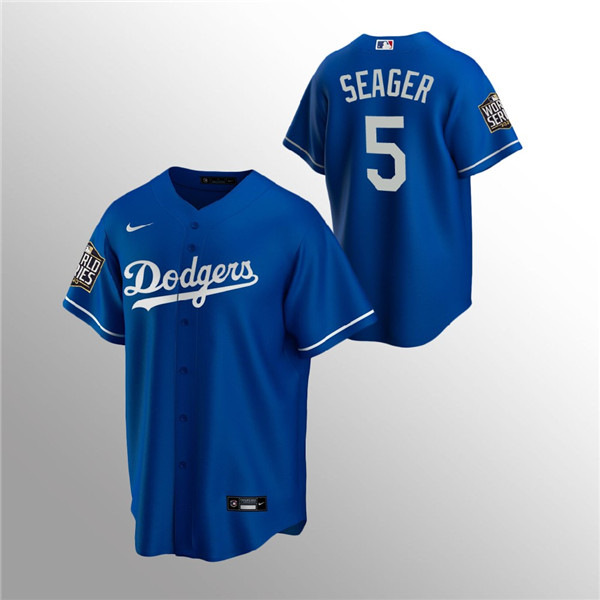 Men's Los Angeles Dodgers #5 Corey Seager Blue 2020 World Series Bound stitched MLB Jersey